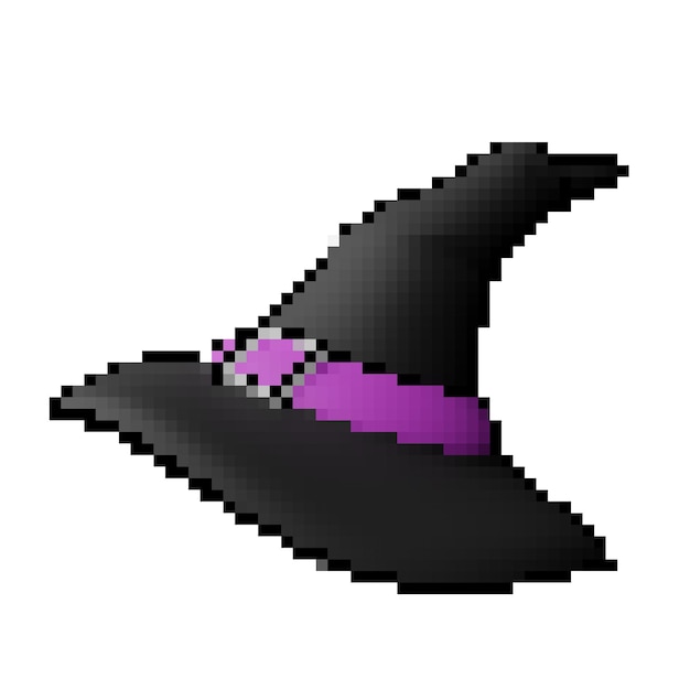 3D-Pixel-Cartoon-Stil Horror schwarzer Hexenhut, dekoratives Ornament Halloween-Design-Thema-Symbol