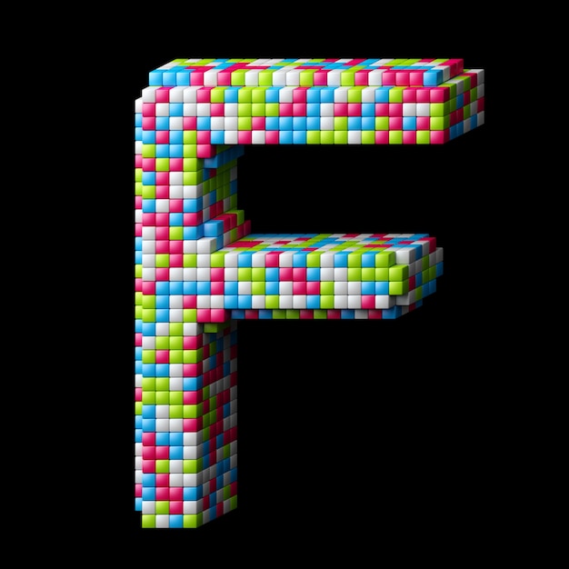 3d pixelated letra do alfabeto F