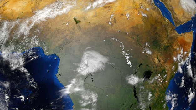 Foto 3d planeta terra com algumas nuvens diferentes continentes gerados por computador rende fundo