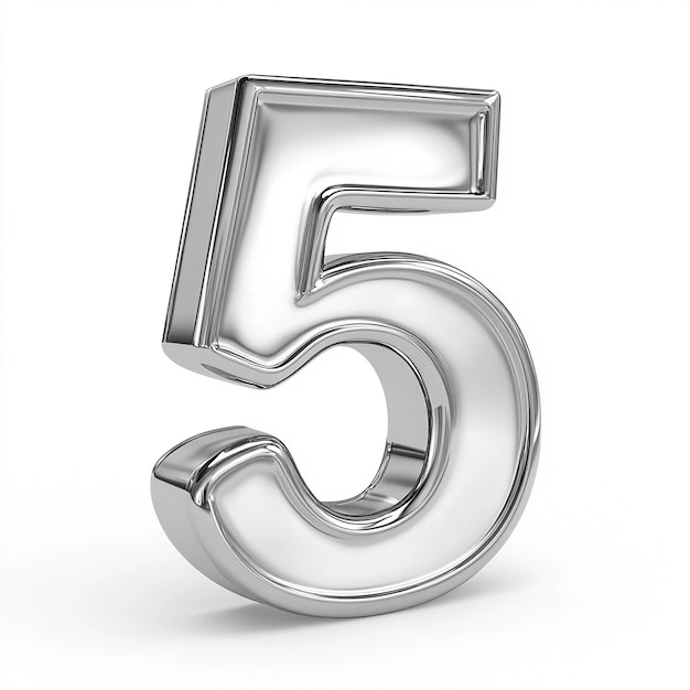 3d plata número 5 aislado sobre fondo blanco