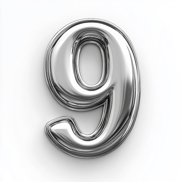 3d plata número 9 aislado en fondo blanco