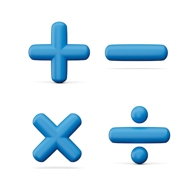 3D Plus Minus multiplizieren und dividieren Zeichen auf weißem Hintergrund 3D-Darstellung