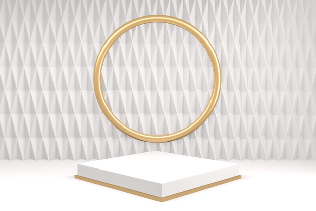 3D Podest Podium mit Gold und Weiß Podium Minimal Design Produktszene. 3D-Rendering