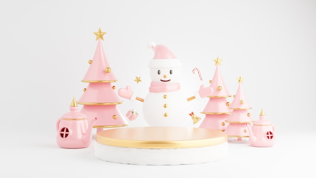 3d de podio en concepto de navidad con decoración