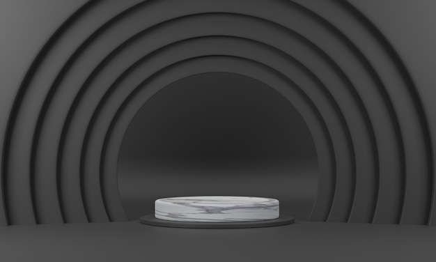 3D. pódio do círculo de mármore O anel semicircular envolve-o em tons de cor preta.