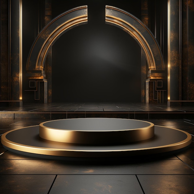 3D-Podium 3D-Renderproduktplattform in Schwarz und Gold