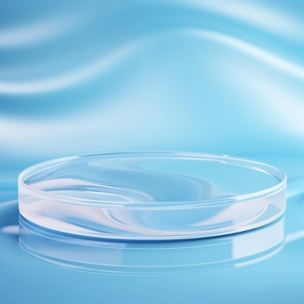 3D-Podium auf Wasserwellen-Hintergrund Illustration der Produktplattform auf einem blauen welligen Hintergrund