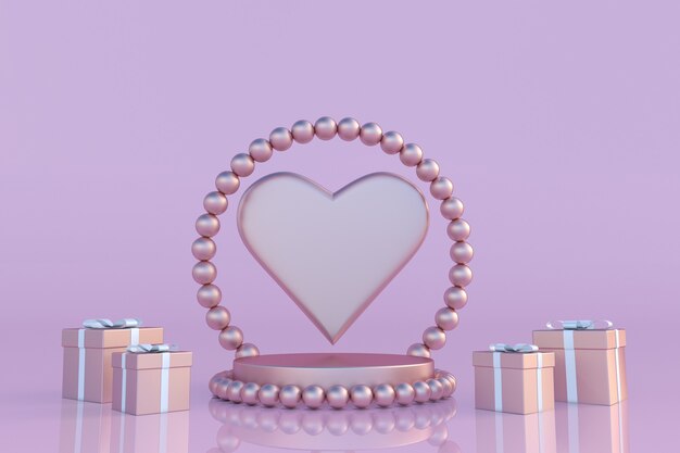 3D Podium Herz Geschenkboxen Mockup für Happy Womens Mütter Valentinstag Geburtstag