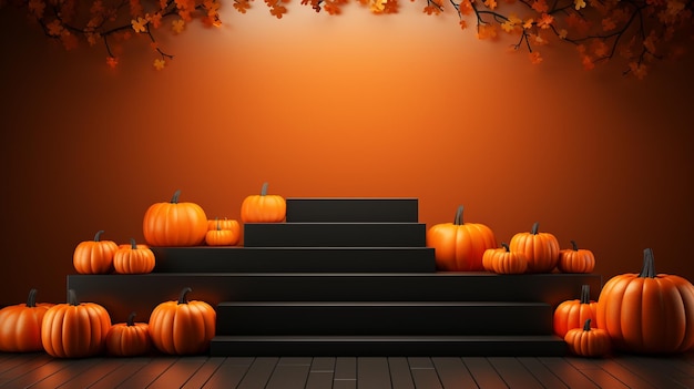 3D-Podium mit Halloween-thematischem minimalistischen abstrakten Hintergrund Generative KI