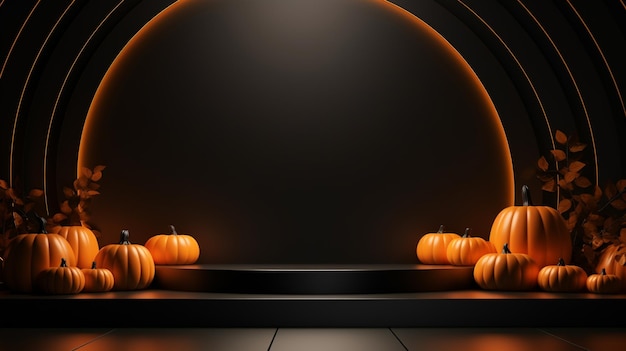 3D-Podium mit minimalistischem, abstraktem Hintergrund im Halloween-Stil. Generative KI