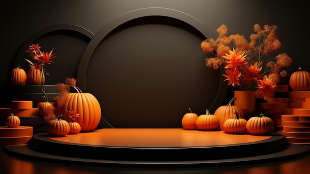 3D-Podium mit minimalistischem, abstraktem Hintergrund im Halloween-Stil. Generative KI