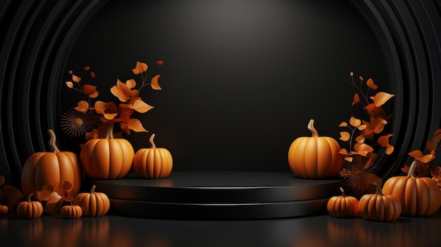 3D-Podium mit minimalistischem, abstraktem Hintergrund im Halloween-Stil. Generative KI