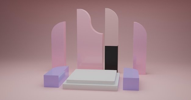 3D-Podium mit weißem Keller und rosa Hintergrund