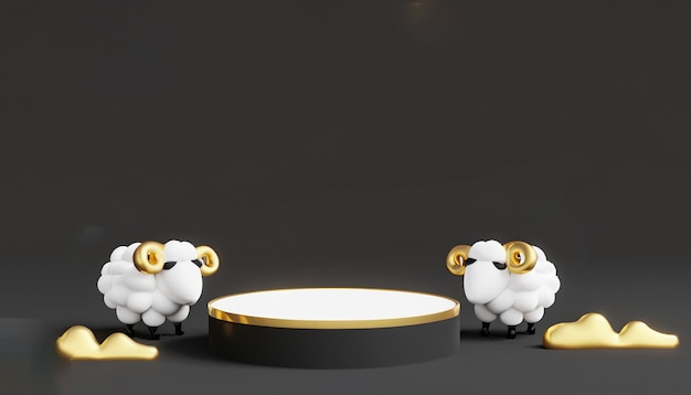 3D Podium Product Display Gold Premium Elegant von Eidaladha Mubarak mit Ziegentier 4