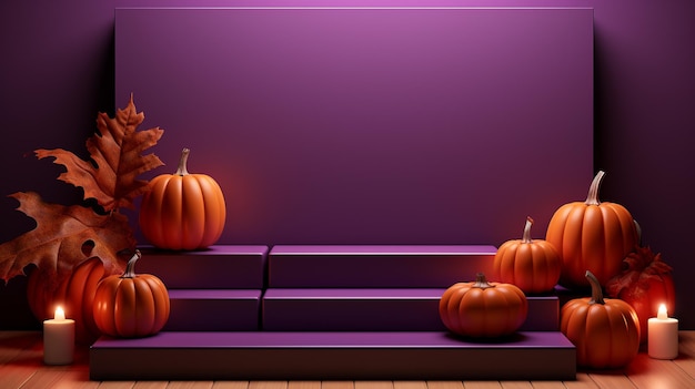 3D-Podium und geometrische Bühne mit Halloween-thematischem minimalistischen abstrakten Hintergrund Generative KI