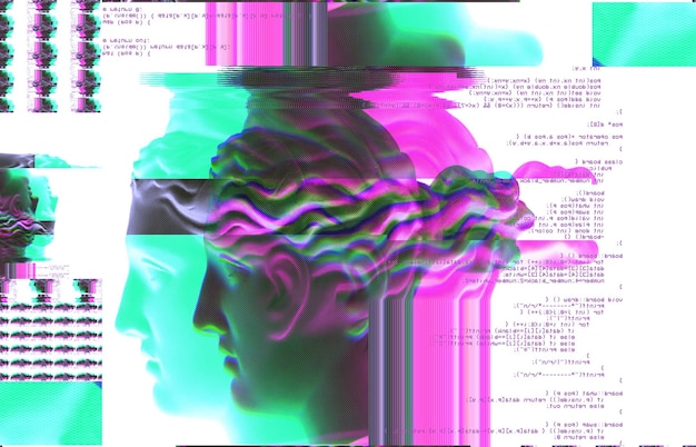 3D-Porträt einer Diana mit Glitch-EffektKonzeptbild der künstlichen Intelligenz