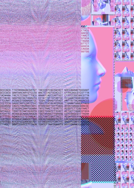 3D-Porträt eines Mannes mit Glitch-Effekt. Cyberpunk-Stil. Konzeptionelles Bild der künstlichen Intelligenz