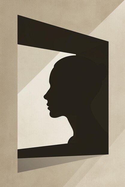 3D-Poster mit einer Darstellung der Silhouette einer Frau als leerer Raum innerhalb eines festen Blocks