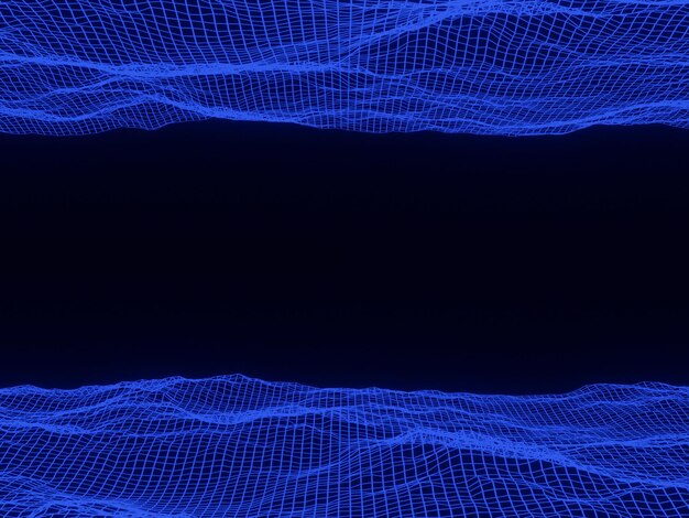 3D prestados estructura alámbrica de cuadrícula de montaña topográfica. Terreno holográfico.