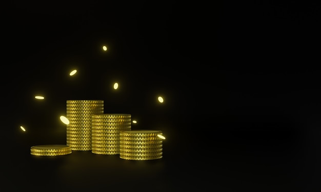 3D prestados monedas de oro sobre fondo negro