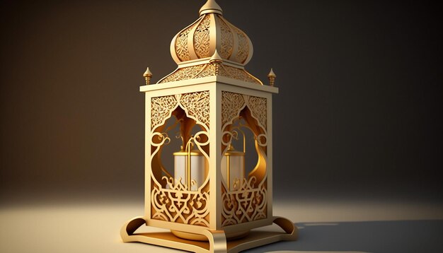3D-Produktpräsentation auf dem islamischen Podium mit arabischer Laterne. Generative KI