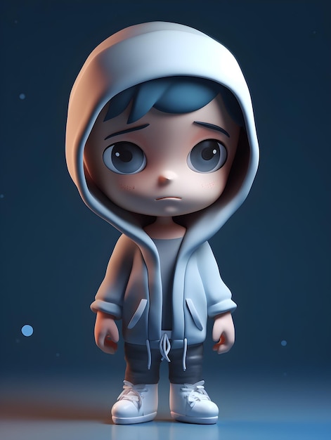 3D-Puppe mit blauen Augen und einem Hoodie