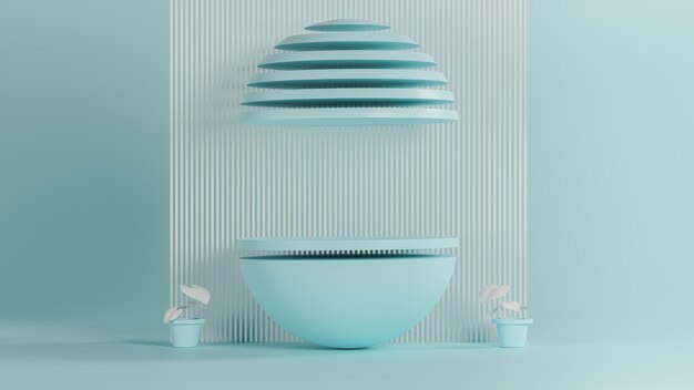 Foto 3d que rinde el nuevo fondo de lujo, formas azules del objeto para la plantilla en el piso, ilustración 3d