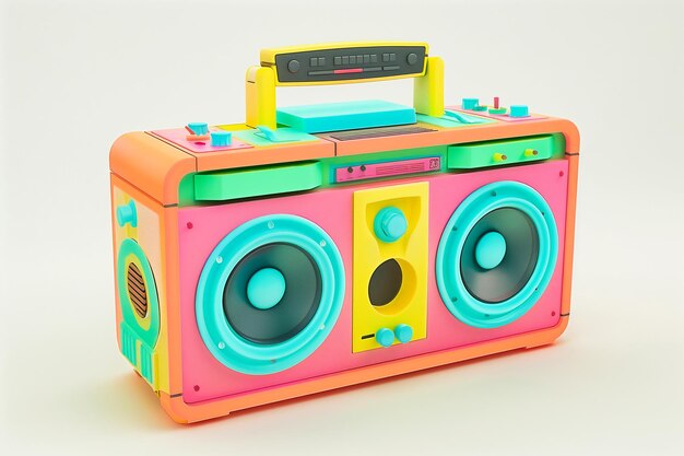 3D-Radiokassetten-Boombox-Spieler auf weißem Hintergrund