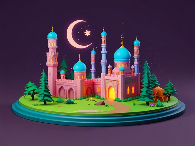 Foto 3d-ramadan-feier mit schloss
