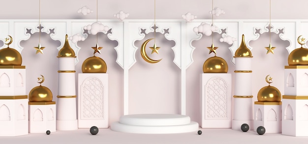 3D Ramadan Luxus islamisches Goldpodest