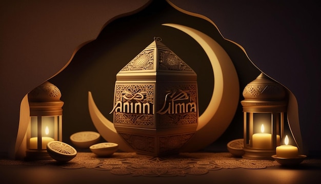 3D-Ramadan-Nacht-Grußbanner