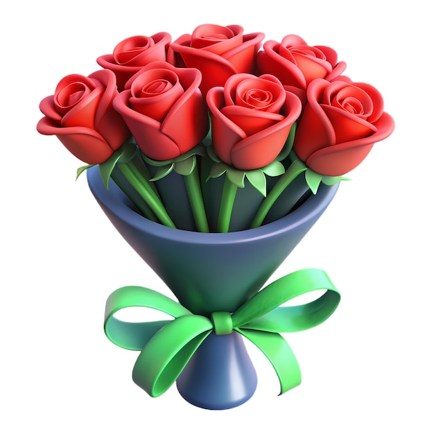 3d ramo realista de rosas rojas con cinta verde perfecto para gestos románticos decoración floral