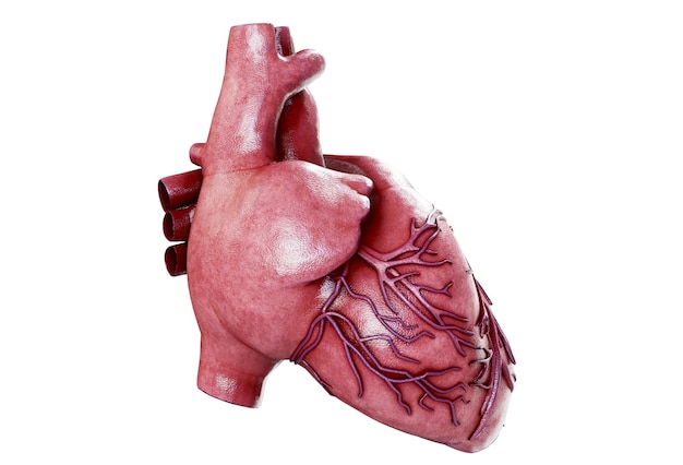 3d realista anatomía del corazón humano aislado en blanco 3d render