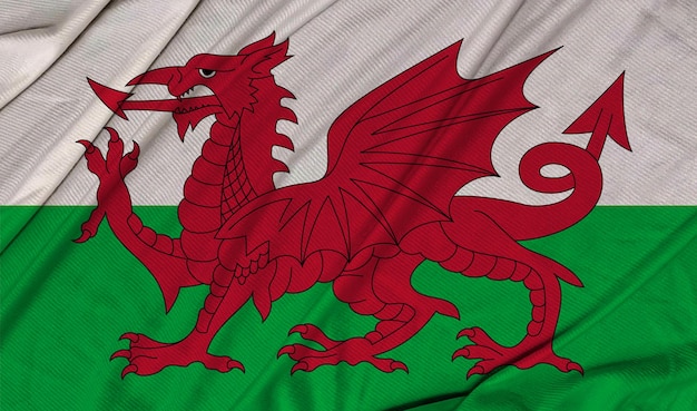 3D realistisch strukturierte Flagge von Wales (Walisisch)