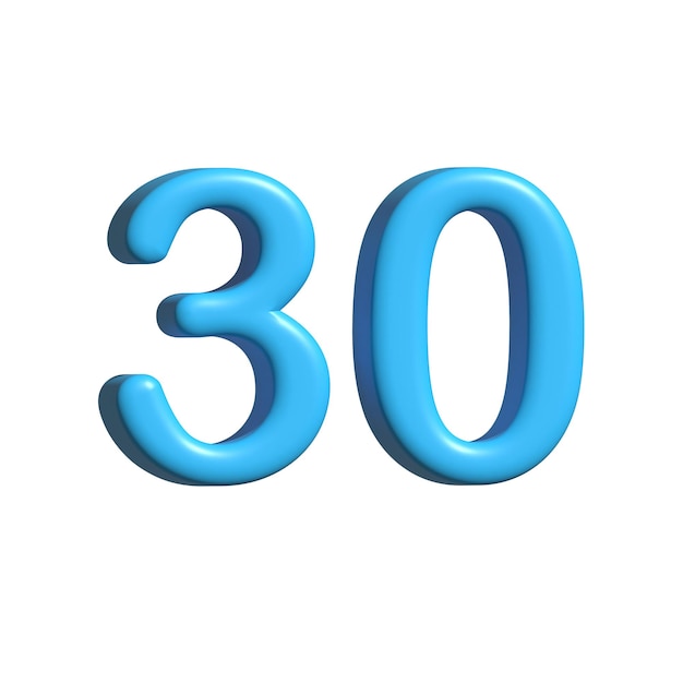 3D realistische blaue Zahl dreißig Symbol