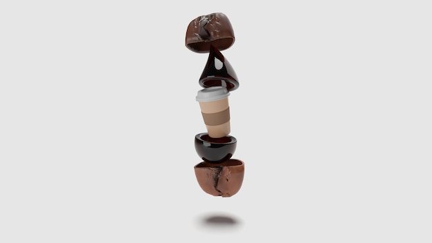 3D-realistische Kaffeetasse und Bohne im Matryoska-Stil