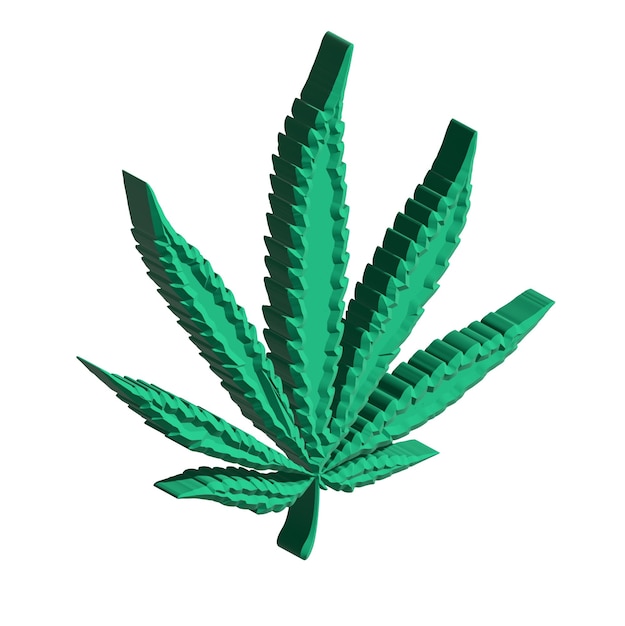 3D realistische Marihuana-Sämlinge haben einen Wassertropfen. Kraut, grünes Blatt