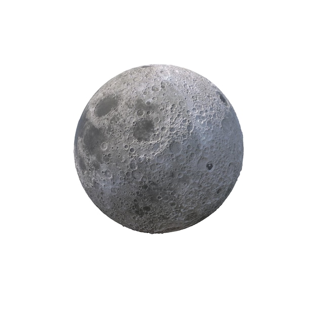 3D-realistische raue Oberfläche weiß Super Mond Raum Planet Satellit Mond isoliert auf einem weißen