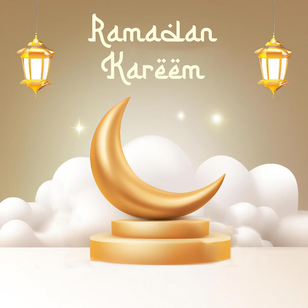 3D-realistischer Ramadan-Hintergrund mit Laterne und Wolke