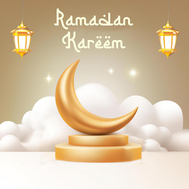 Foto 3d-realistischer ramadan-hintergrund mit laterne und wolke