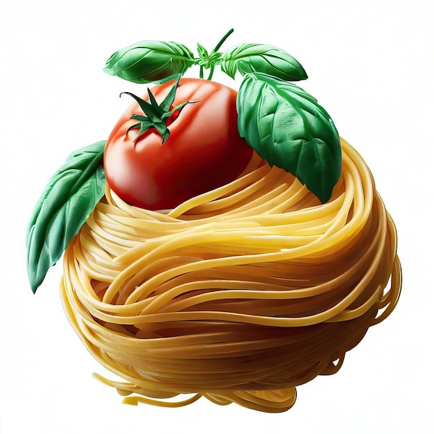 3D-Realistisches Foto-Rendering von Spaghetti-Saiten mit Gemüse