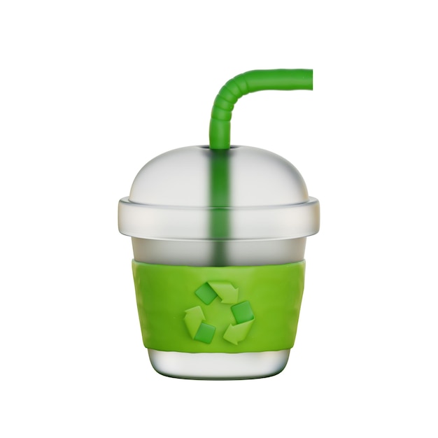 3d Reciclagem de xícara de café Dia Mundial do Meio Ambiente Estilo de desenho animado ecológico 3d renderização