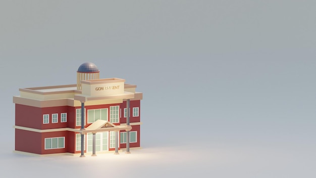 3D Red Government Building LowPoly mit Kuppel