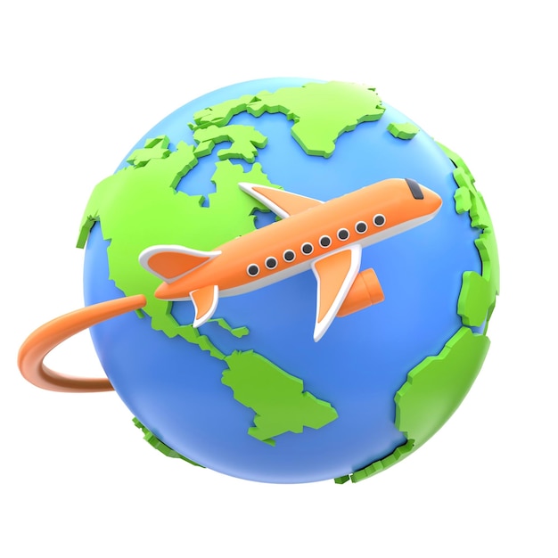 3D-Reisen mit dem Flugzeug Ikonen Flugreisen für Urlaubsreisen und globale Abenteuer