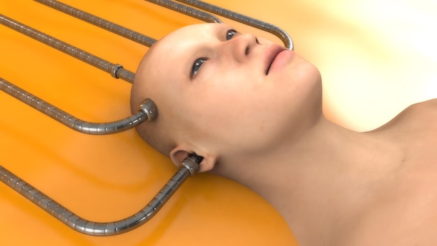 3d rendem a cabeça humana e os tubos conectados