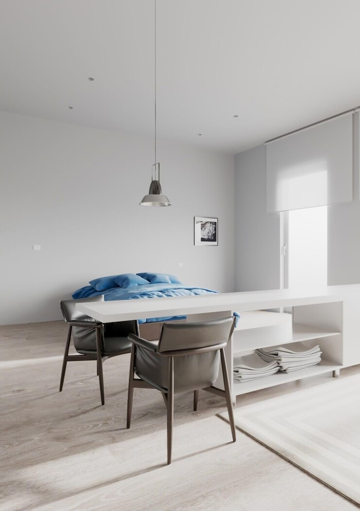 Foto 3d rendem a cena interior do prédio de apartamentos branco minimalista
