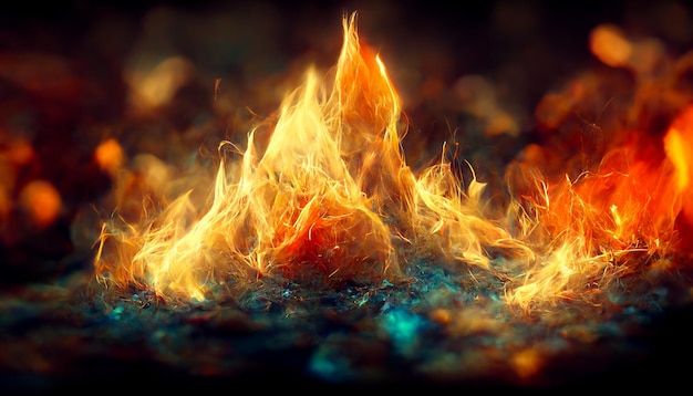 3D rendem a chama do fogo abstrato no fundo preto