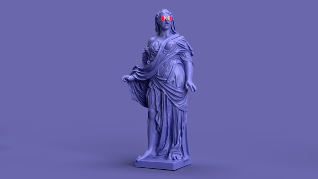 3d rendem a estátua antiga violeta da cor muito peri de uma mulher na altura total