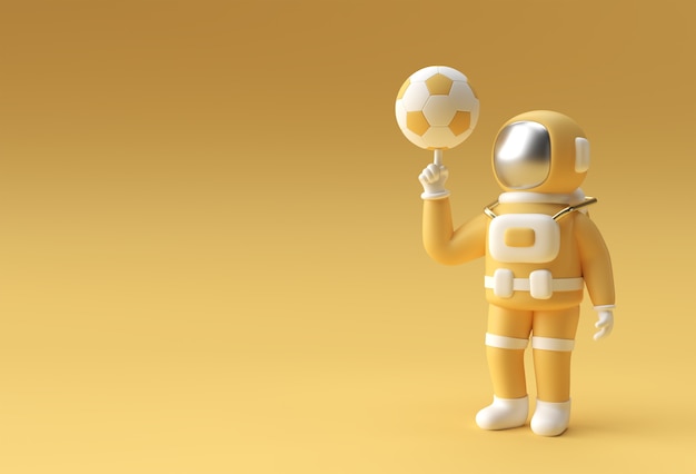 3d rendem astronauta astronauta mão dedo segurando futebol ilustração 3d design.