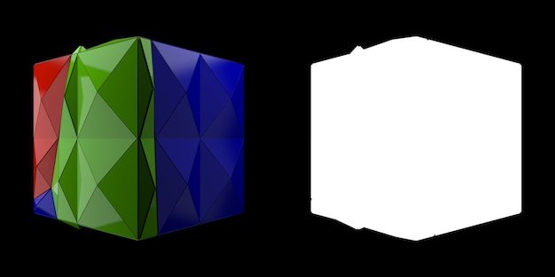 3d rendem background abstrato. Geometria de cubo triangular e extrudado. Geometria fraturada colorida positiva. Imagem com máscara.